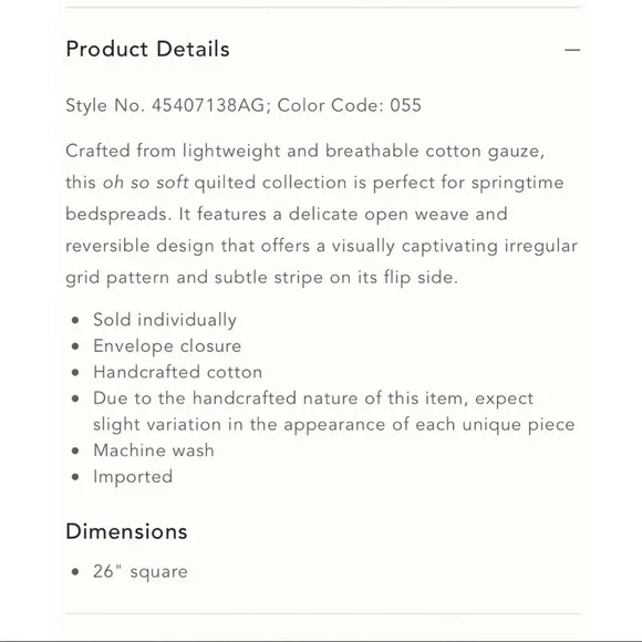 Reversible Airy Gauze Quilted Euro Shams by Anthropologie - Picture 2 of 3